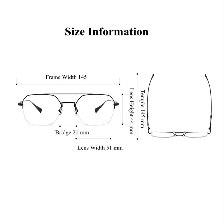 Chashma Ochki Unisex Semi Rim Square Double Bridge Titanium Eyeglasses 5008 Semi Rim Chashma Ochki   