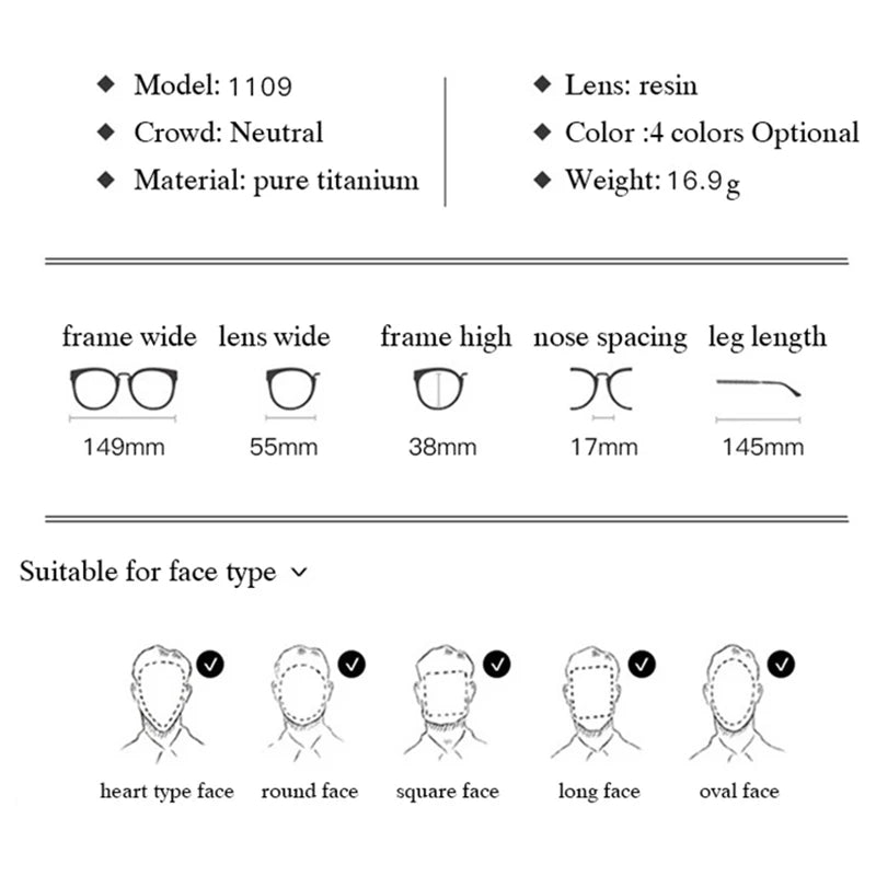 Handoer Unisex Full Rim Square Titanium Eyeglasses H1109 Full Rim Handoer   