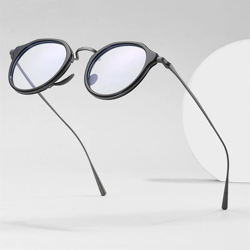 Black Mask Unisex Full Rim Round Titanium Eyeglasses BM-KM1113