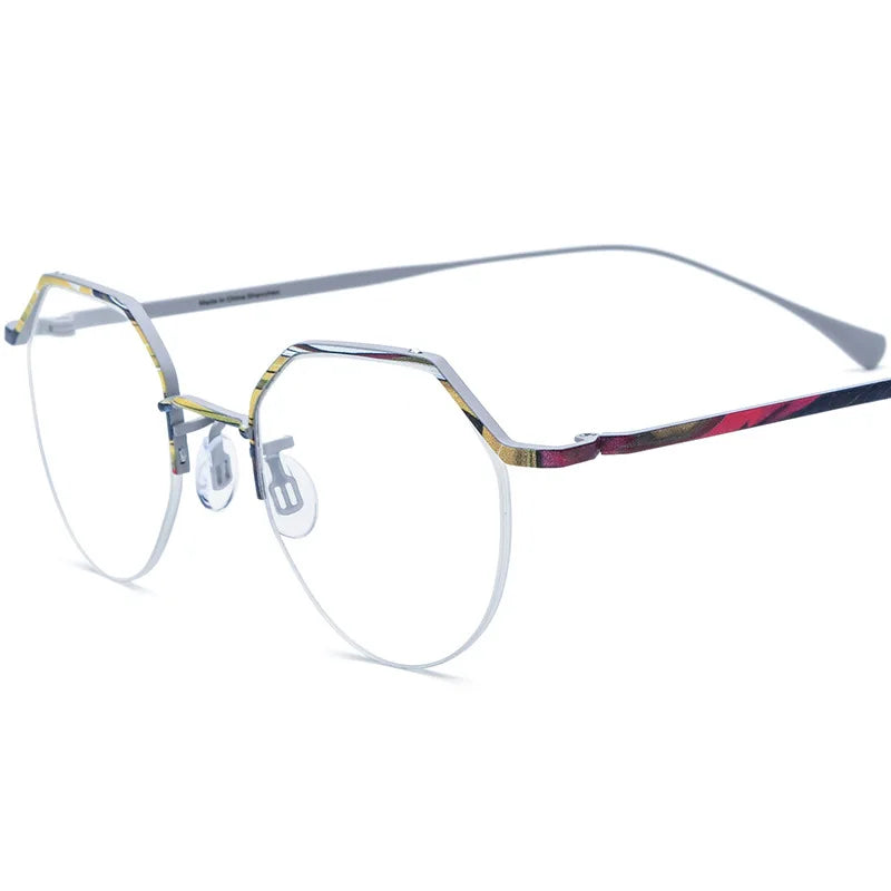 Nobler Women's Semi Rim Flat Top Round Titanium Eyeglasses 185866