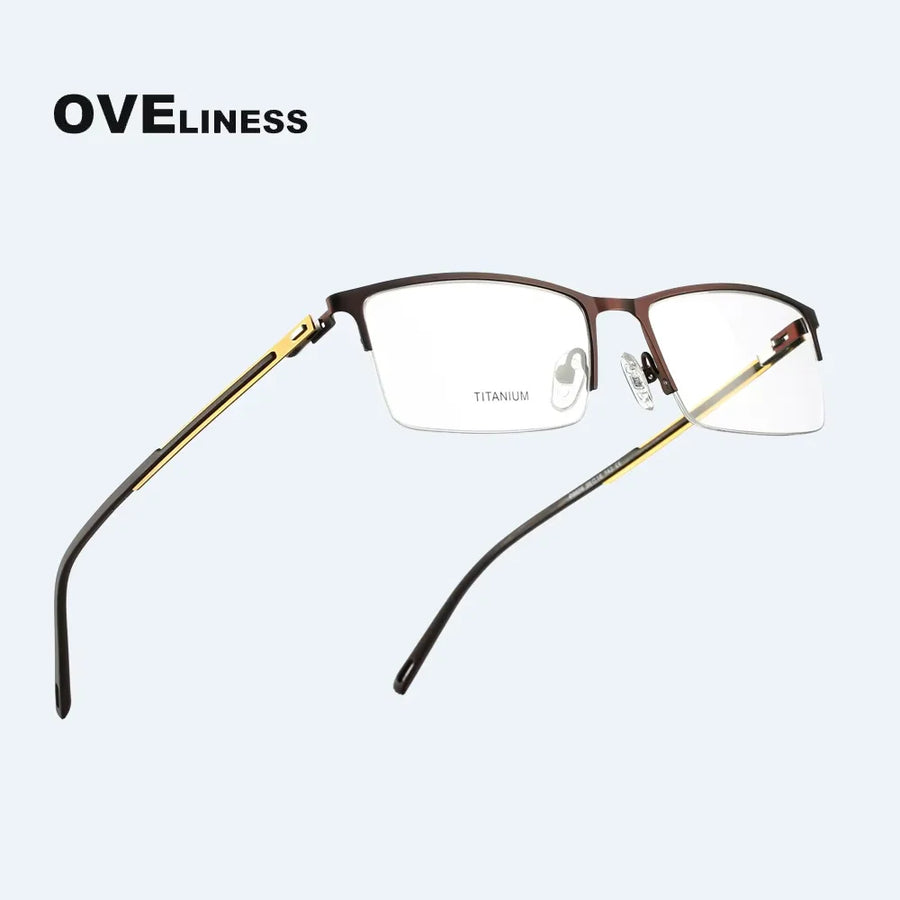 Oveliness Men's Semi Rim Square Titanium Alloy Eyeglasses 49858 Semi Rim Oveliness   