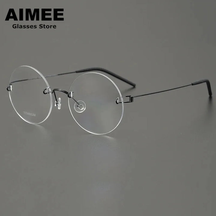 Aimee Unisex Rimless Round Screwless Titanium Eyeglasses 1356 Rimless Aimee Black 1  