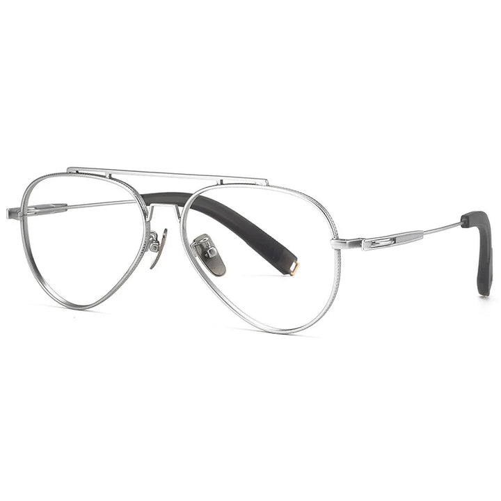 Hdcrafter Men's Full Rim Oval Double Bridge Titanium Eyeglasses L101 Full Rim Hdcrafter Eyeglasses Silver  