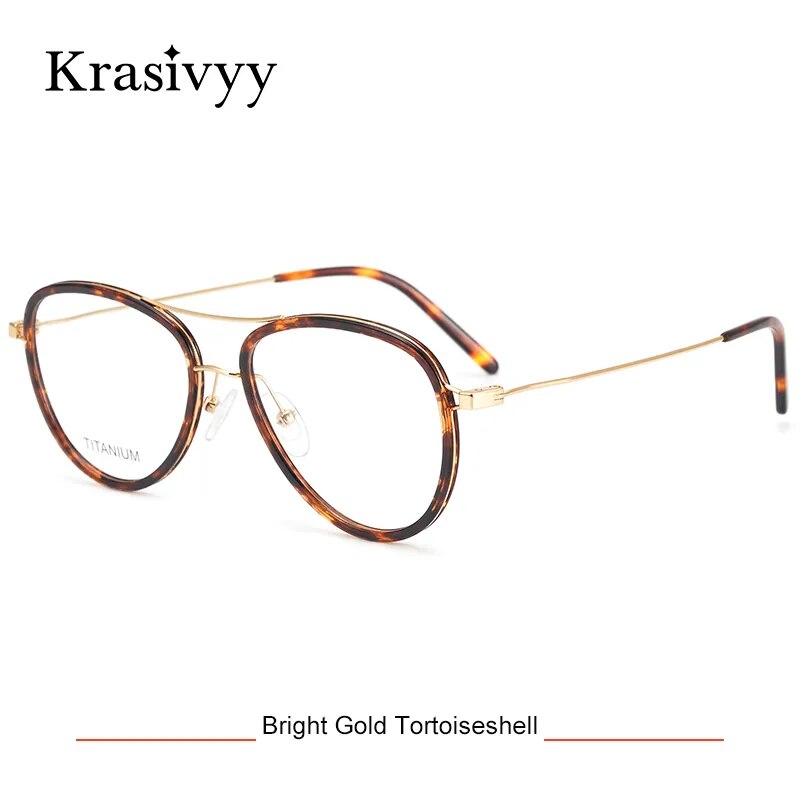 Krasivyy Men's Full Rim Square Double Bridge Titanium Acetate Eyeglasses Kr16043 Full Rim Krasivyy Gold Tortoiseshell CN 