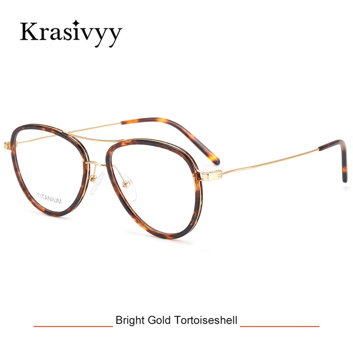 Krasivyy Women's Full Rim Oval Double Bridge Titanium Eyeglasses 41603 Full Rim Krasivyy Gold Tortoiseshell CN 