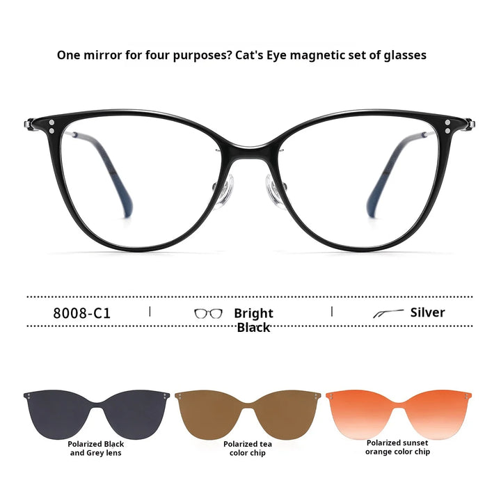 Momoja Women's Full Rim Cat Eye Tr90 Titanium Eyeglasses Clip On Sunglasses 80084