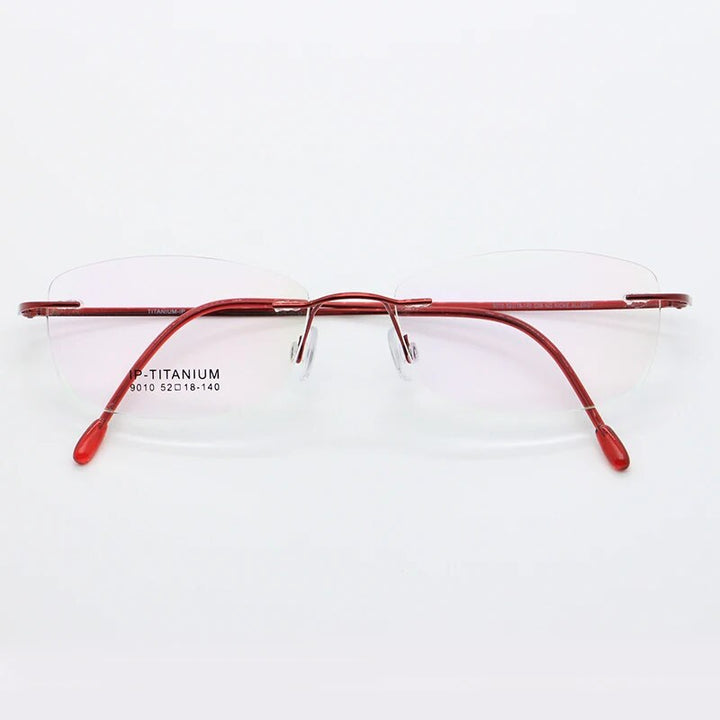 KatKani Women's Rimless Oval Titanium Eyeglasses 9010 Rimless KatKani Eyeglasses Red  