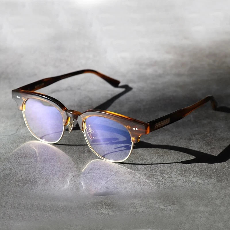 Black Mask Unisex Full Rim Square Acetate Titanium Eyeglasses 396136