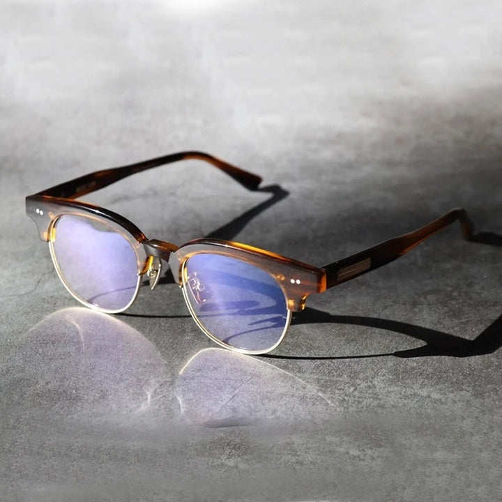 Black Mask Unisex Full Rim Square Acetate Titanium Eyeglasses 396136