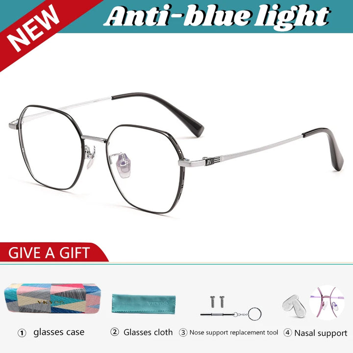 Vicky Unisex Youth Full Rim Polygon Titanium Reading Glasses 687008