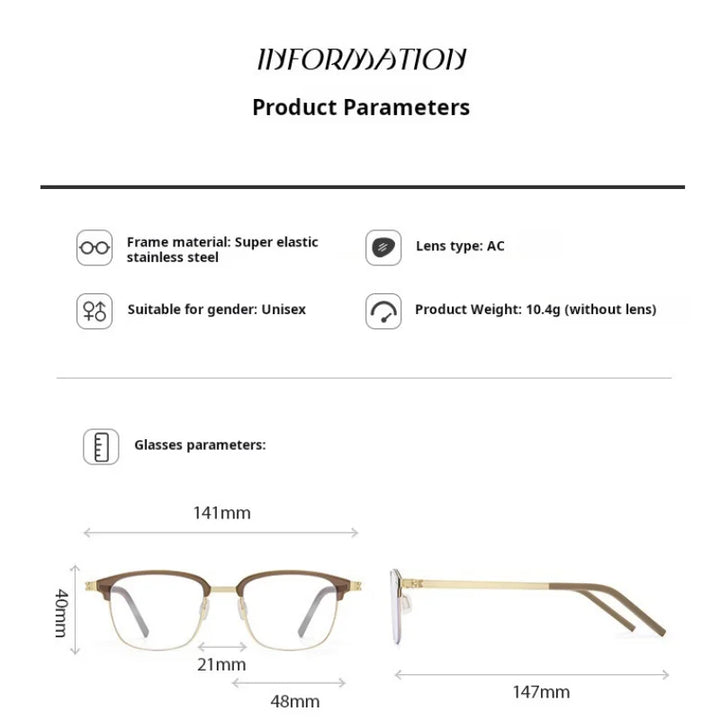 Xbora Unisex Full Rim Square Screwless Acetate Steel Eyeglasses 7903