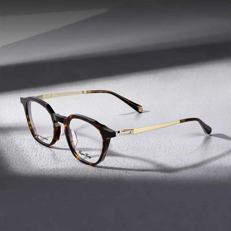 Nobler Unisex Full Rim Flat Top Polygon Acetate Titanium Eyeglasses 841060 Full Rim Nobler