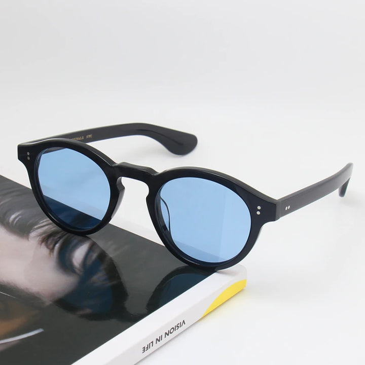 Black Mask Unisex Full Rim Round Acetate Polarized Sunglasses 26145