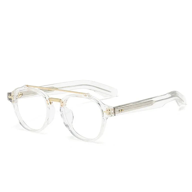 Aror Unisex Full Rim Round Double Bridge Acetate Titanium Eyeglasses 49968 Full Rim Aror WHITE