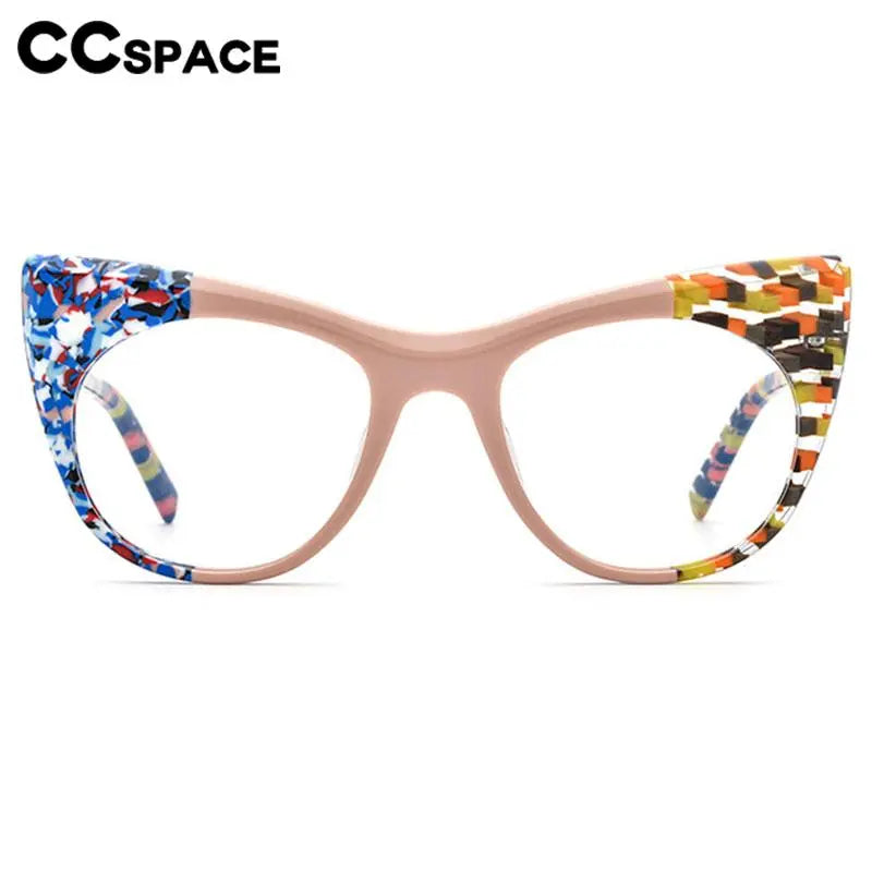 CCspace Unisex Full Rim Round Cat Eye Acetate Eyeglasses 56923 Full Rim CCspace   