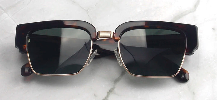Esnbie Men's Full Rim Square Brow Line Acetate Alloy Sunglasses 123219