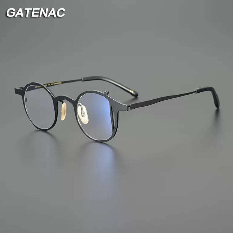 Gatenac Unisex Full Rim Round Titanium Eyeglasses Gxyj1220 Full Rim Gatenac   