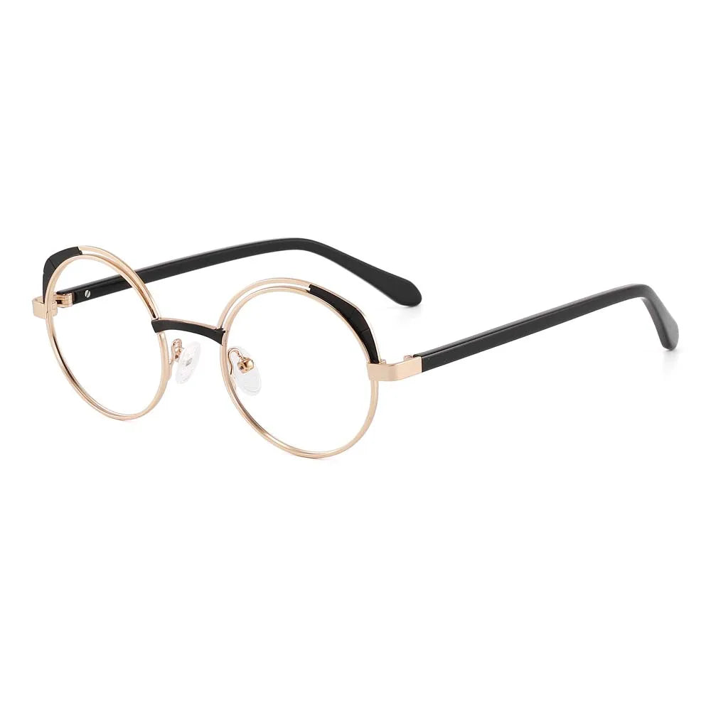 Laoyehui Women's Full Rim Round Alloy Reading Glasses G8950 Reading Glasses Laoyehui black 0(NO BLUE LIGHT) 