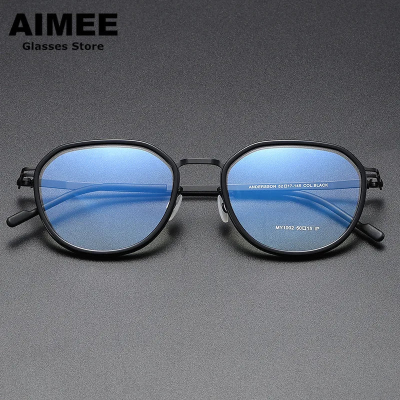 Aimee Unisex Full Rim Oval Square Acetate Steel Eyeglasses 1002 Full Rim Aimee Black  