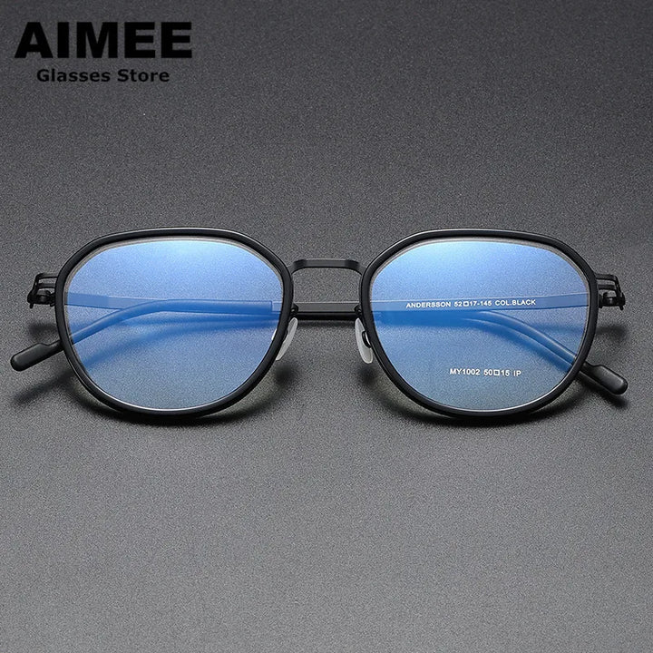 Aimee Unisex Full Rim Oval Square Acetate Steel Eyeglasses 1002 Full Rim Aimee Black  