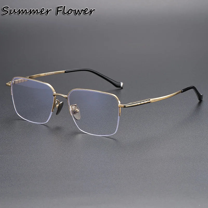 Summer Flower Unisex Semi Rim Square Titanium Eyeglasses 680905