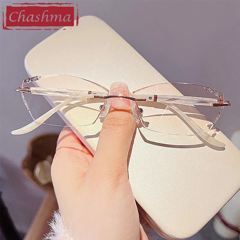 Chashma Ottica Women's Rimless Square Cat Eye Titanium Eyeglasses 52025 Rimless Chashma Ottica   