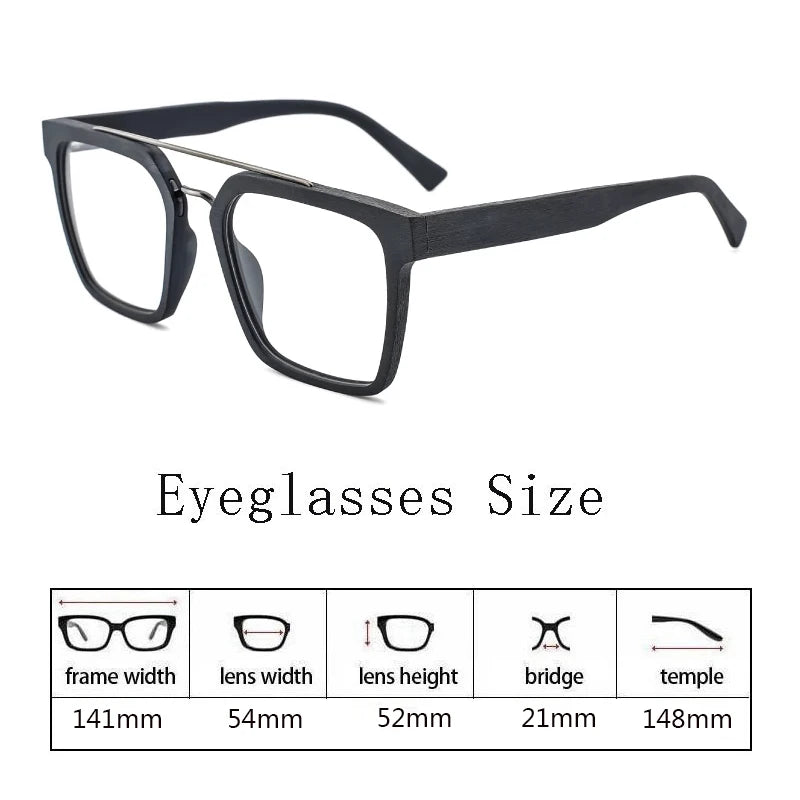Hdcrafter Men's Full Rim Square Double Bridge Wood Titanium Eyeglasses 7006