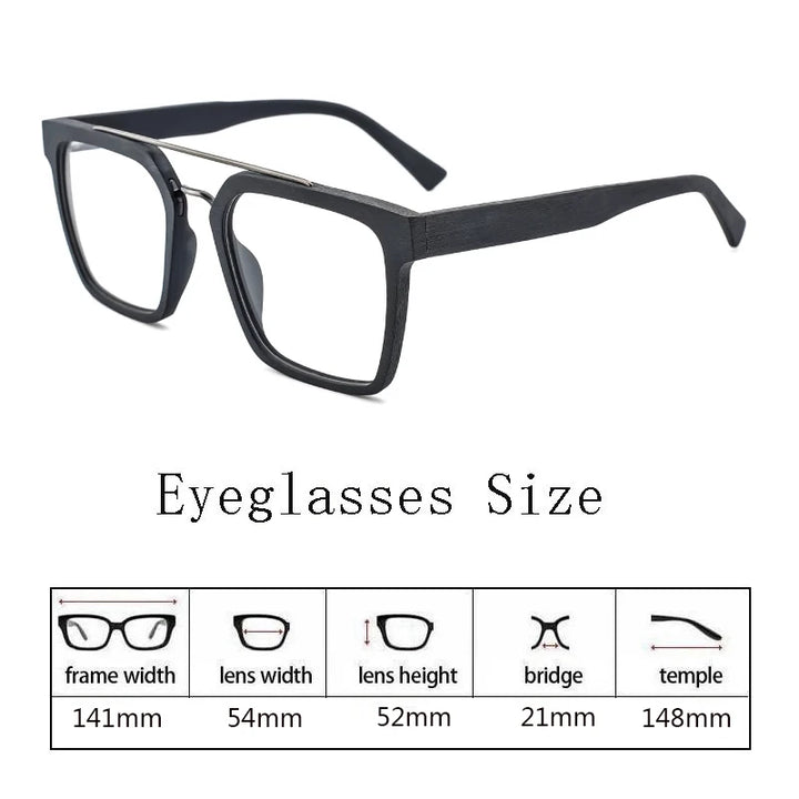 Hdcrafter Men's Full Rim Square Double Bridge Wood Titanium Eyeglasses 7006