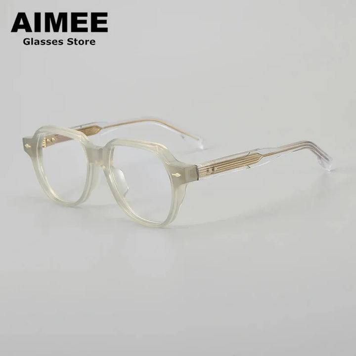 Aimee Unisex Full Rim Flat Top Polygon Acetate Eyeglasses 5317 Full Rim Aimee Beige  