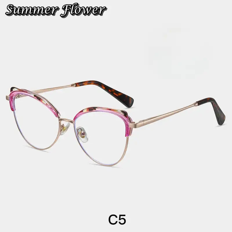 Summer Flower Women's Full Rim Oval Cat Eye Tr 90 Alloy Eyeglasses 87324