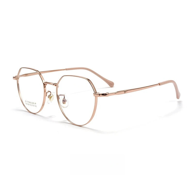 Yimaruili Women's Full Rim Flat Top Round Titanium Alloy Eyeglasses 945139 Full Rim Yimaruili Eyeglasses Rose Gold