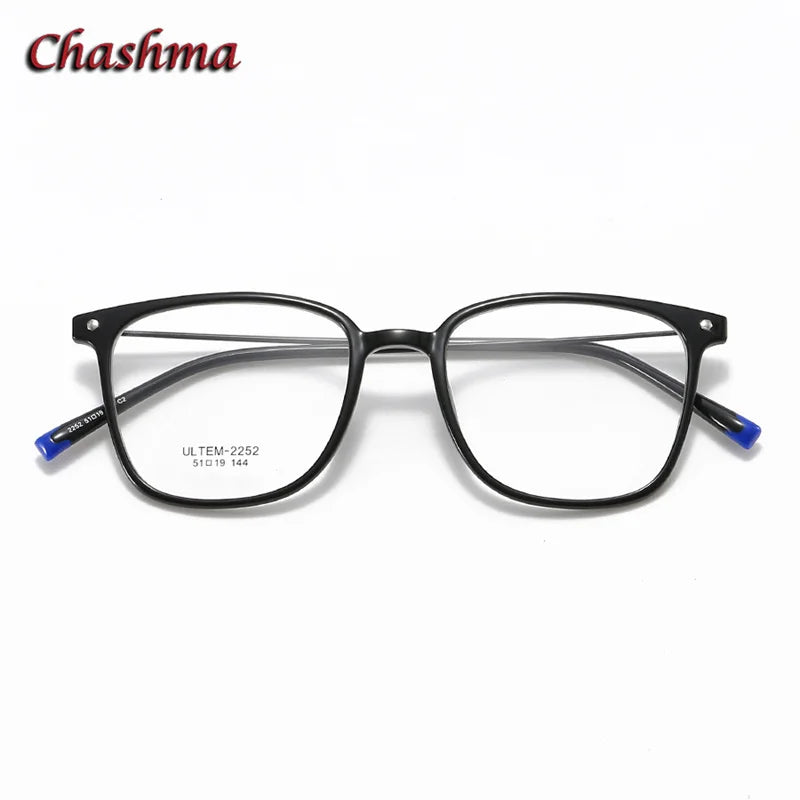 Chashma Ochki Unisex Youth's Full Rim Square Ultem Eyeglasses 2152 Full Rim Chashma Ochki Bright Black  