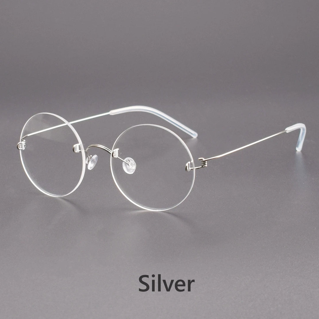 KatKani Mens Rimless Round Titanum Eyeglasses 356 Rimless KatKani Eyeglasses Silver  