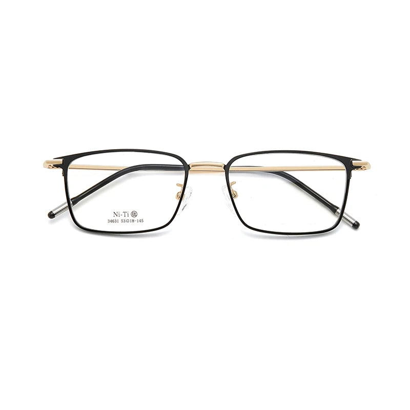 KatKani Unisex Full Rim Big Square Titanium Alloy Eyeglasses 34631 Full Rim KatKani Eyeglasses Black Gold CHINA 