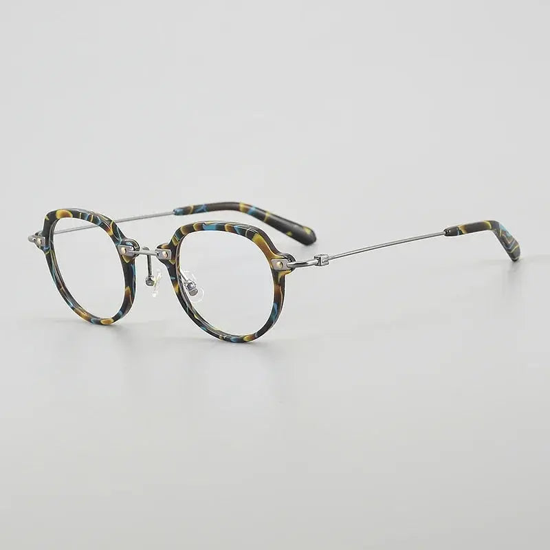 Aror Unisex Full Rim Flat Top Oval Titanium Acetate Eyeglasses 46018.