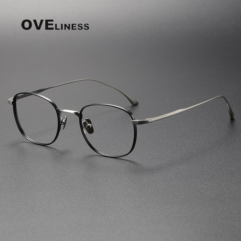 Oveliness Unisex Full Rim Square Titanium Eyeglasses 422145 Full Rim Oveliness black silver  