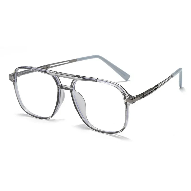 Aror Men's Full Rim Square Double Bridge Tr 90 Eyeglasses 81316 Full Rim Aror transparent Gray