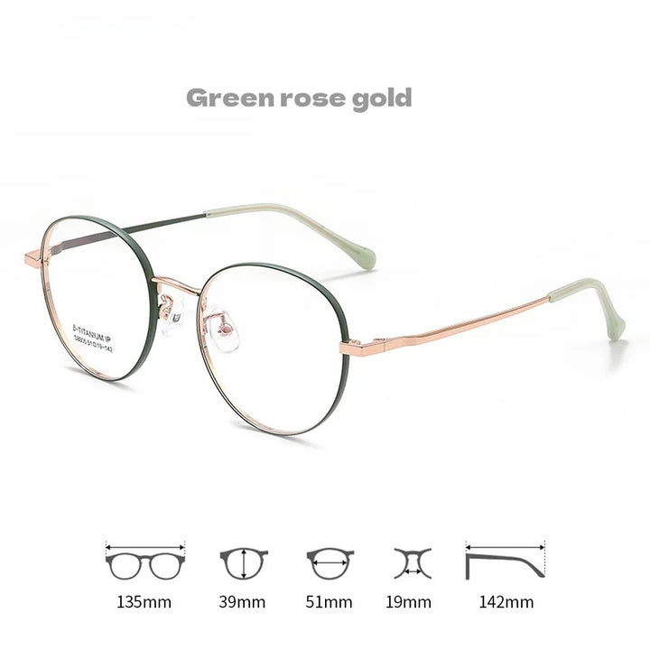 KatKani Men's Full Rim Round Titanium Eyeglasses S8805 Full Rim KatKani Eyeglasses Green Rose Gold  