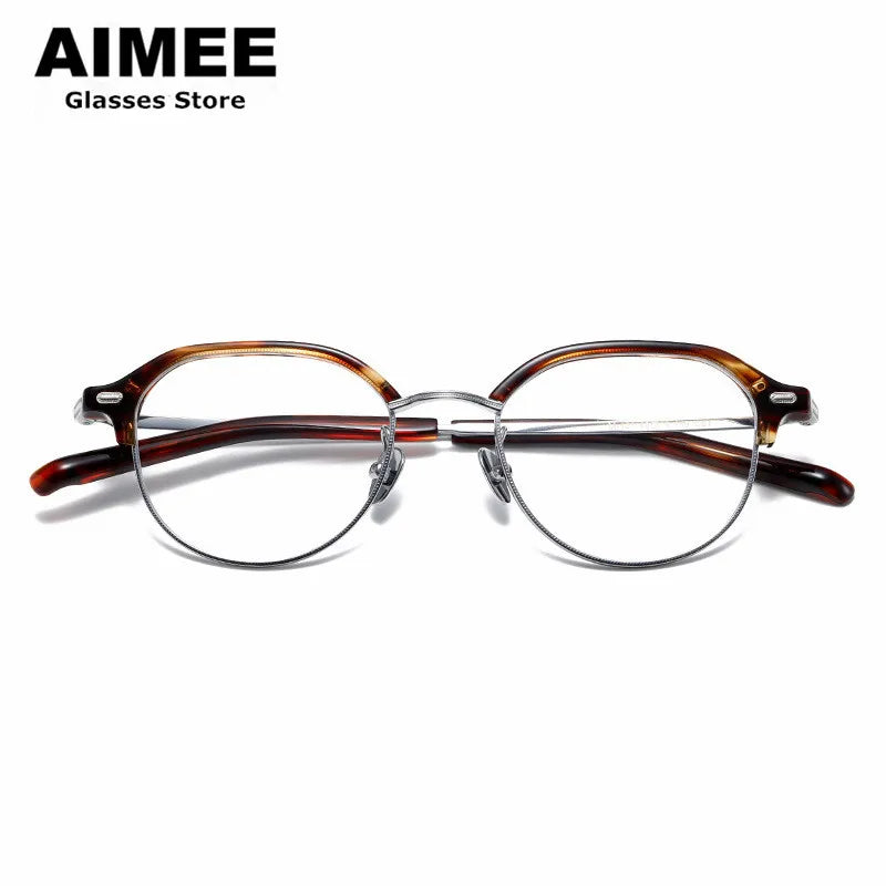 Aimee Unisex Full Rim Flat Top Round Titanium Acetate Eyeglasses 13121 Full Rim Aimee   