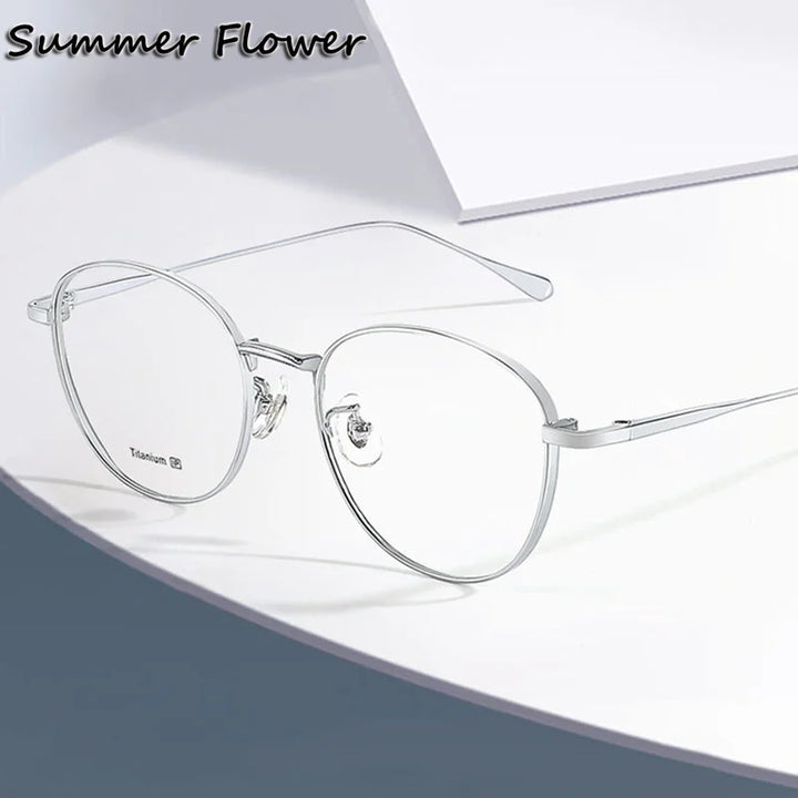 Summer Flower Women's Full Rim Oval Round Titanium Eyeglasses 87018 Full Rim Summer Flower