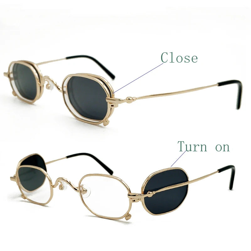 Yujo Women's Full Rim Polygon Square Alloy Eyeglasses Flip Out Sunglasses 14135