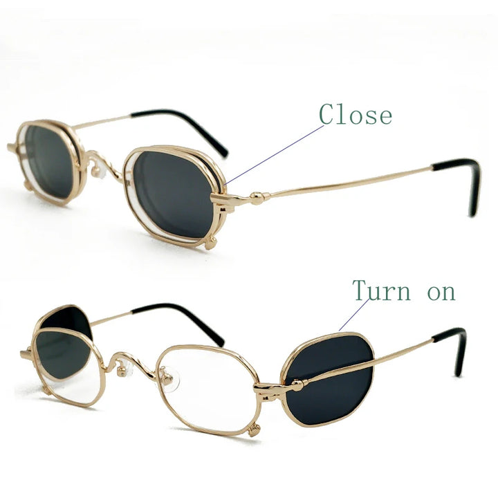 Yujo Women's Full Rim Polygon Square Alloy Eyeglasses Flip Out Sunglasses 14135