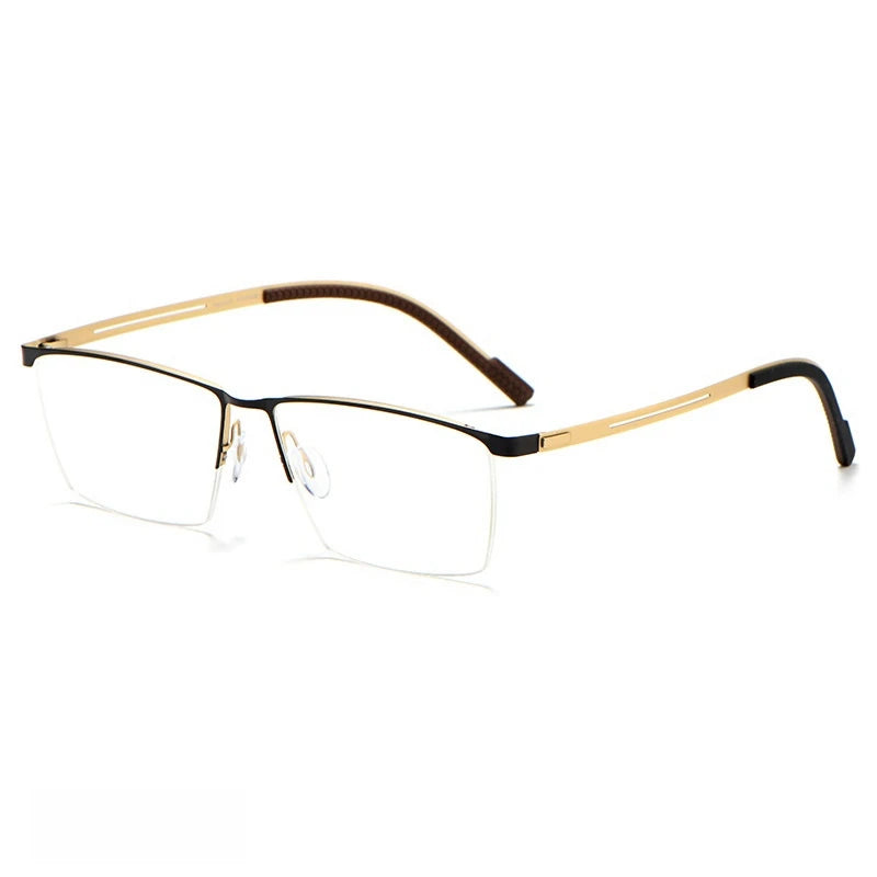 Yimaruli Unisex Semi Rim IP Titanium Square Eyeglasses 122As Semi Rim Yimaruili Eyeglasses Black Gold  