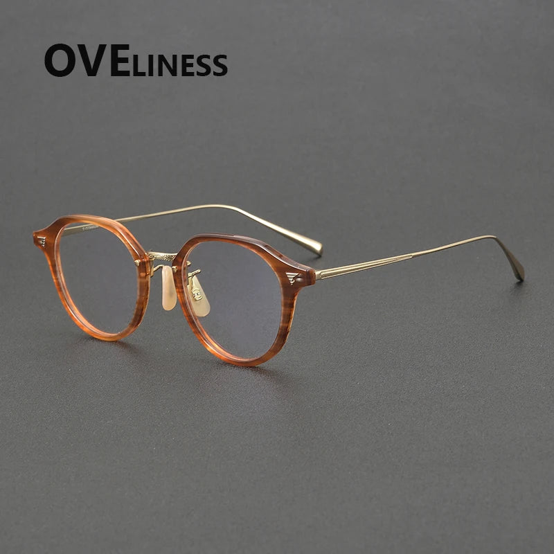 Oveliness Women's Full Rim Oval Acetate Titanium Eyeglasses 84573 Full Rim Oveliness tea gold