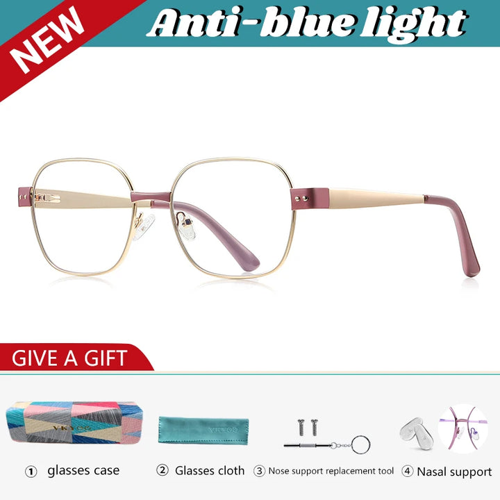 Vicky Women's Full Rim Flat Top Polygonal Alloy Reading Glasses 513172