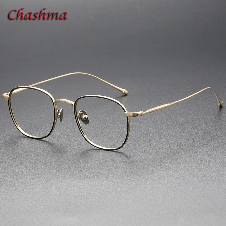 Chashma Ochki Unisex Full Rim Square Titanium Eyeglasses 3090 Full Rim Chashma Ochki Black Gold  