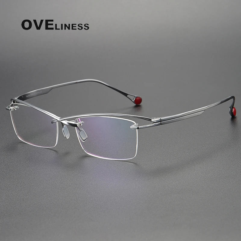 Oveliness Unisex Rimless Rectangle Brow Line Titanium Eyeglasses 9218 Rimless Oveliness silver  