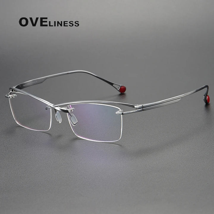 Oveliness Unisex Rimless Rectangle Brow Line Titanium Eyeglasses 9218 Rimless Oveliness silver  