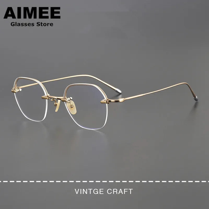 Aimee Unisex Semi Rim Polygon Square Titanium Eyeglasses 102008 Semi Rim Aimee   