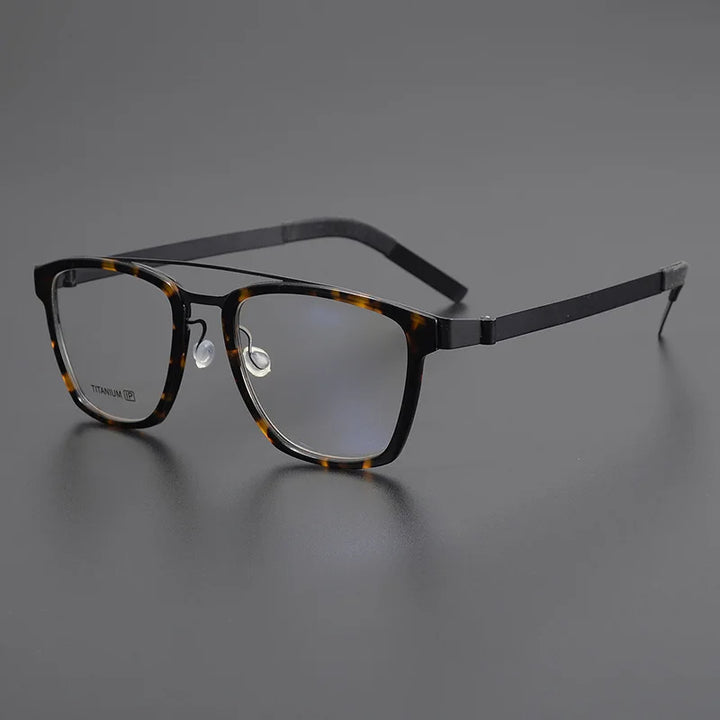 Black Mask Unisex Full Rim Double Bridge Titanium Square Eyeglasses 4507 Full Rim Black Mask Tortoise-Black  